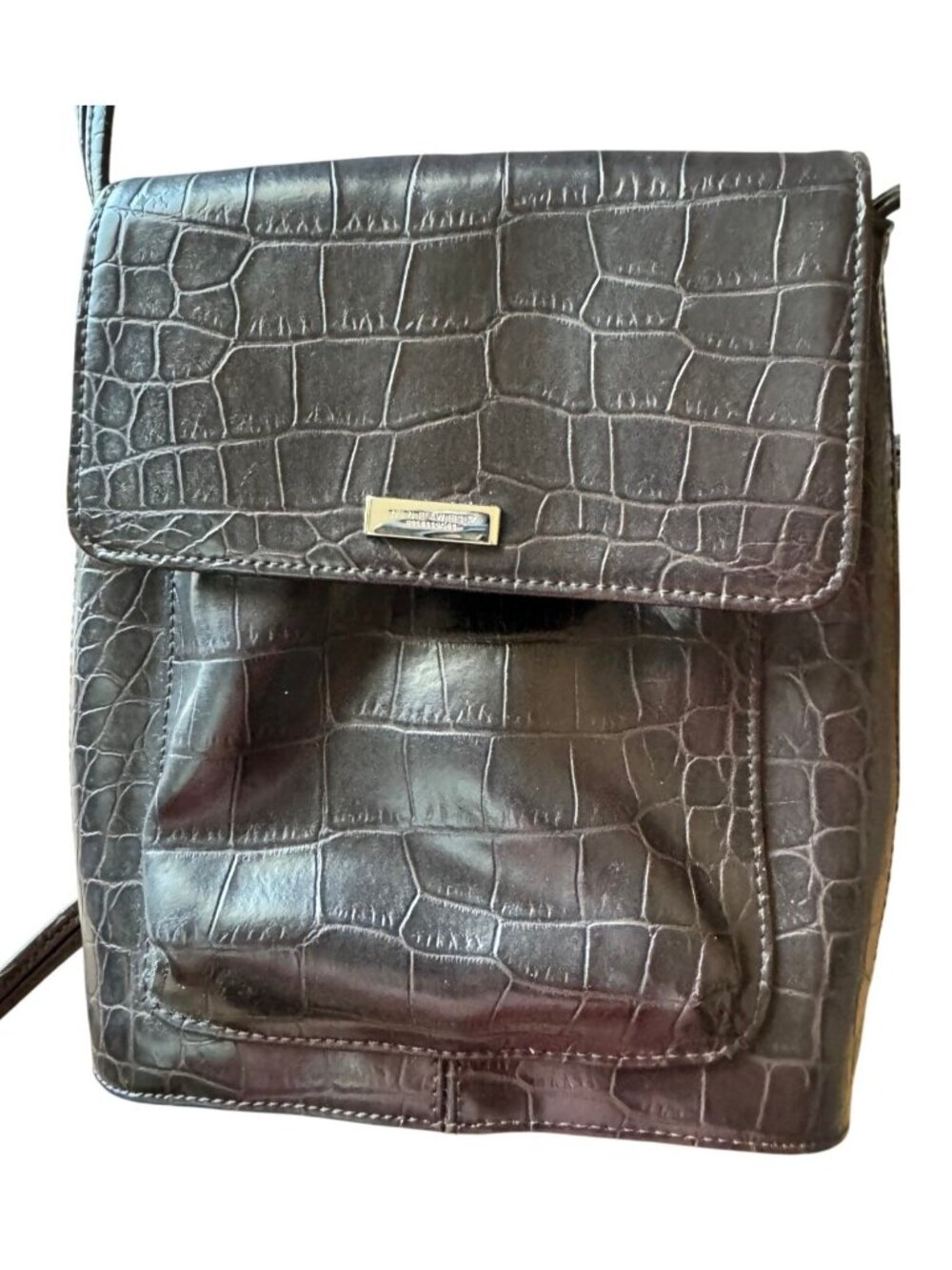 Nine West Crocodile-Embossed Brown Crossbody Bag